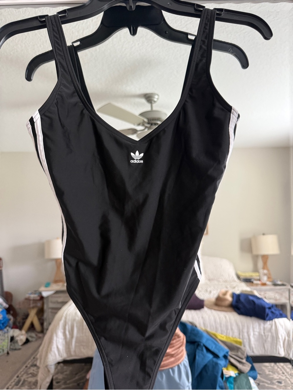 adidas Black One-Piece Swimsuit with White Side Stripes